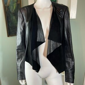 bebe Black Leather Waterfall Lightweight Moto Biker Jacket Cropped Medium M